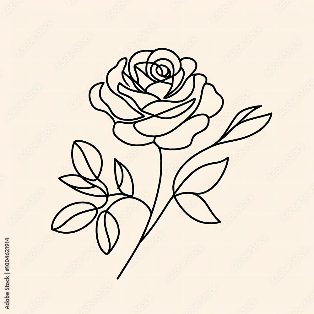 This line drawing of a rose flower is a continuous line drawing concept ...