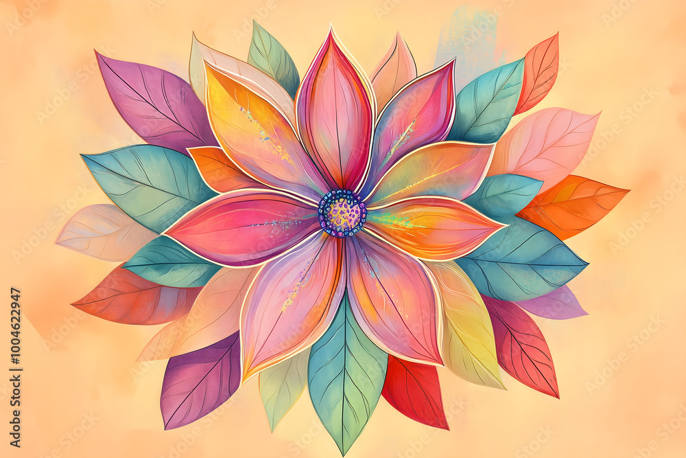Fototapeta premium An abstract and seamless illustration of a flower with multicolored petals