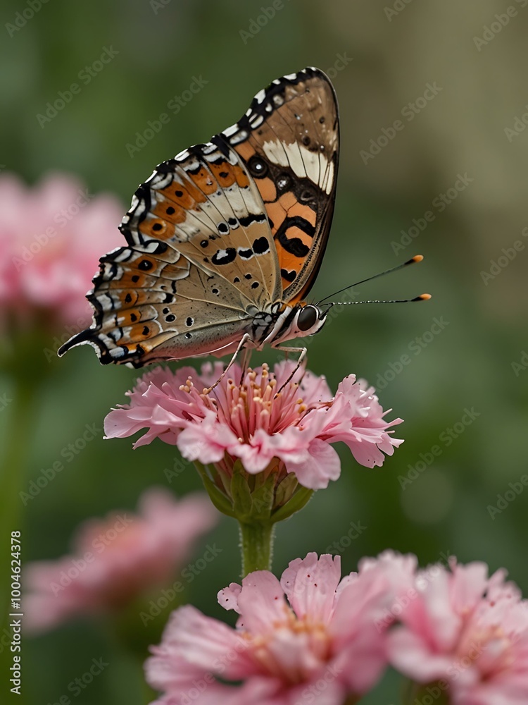 Butterfly perched on a pink flower. Butterfly perched on a pink flower.
