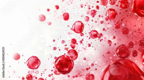 Floating and Flowing Red Blood Cells on White Background