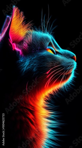 Colorful cat portrait posing on dark background
