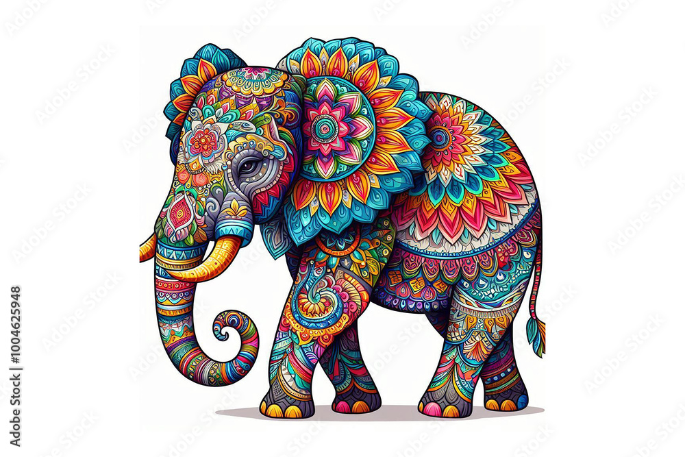 Fototapeta premium colorful Elephant mandala design, white background