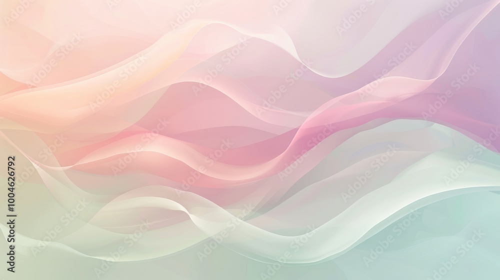 Fototapeta premium A pastel background with gentle waves of color blending lavender, mint, and peach