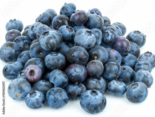 A pile of fresh blueberries on a white background