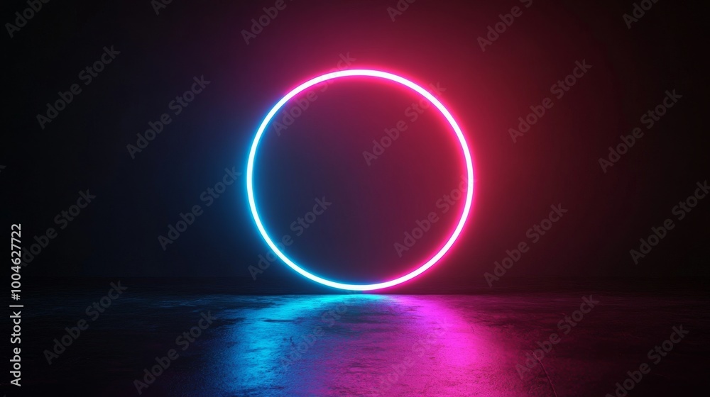 Round neon sign glowing on dark concrete background Round neon sign glowing on dark concrete background
