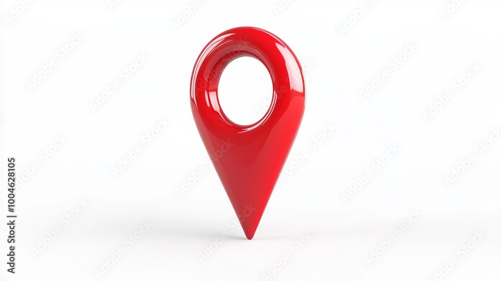 A glossy red location pin symbolizing navigation and mapping. A glossy red location pin symbolizing navigation and mapping.