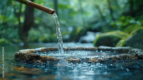 Serene Bamboo Water Tub in Lush Natural Setting