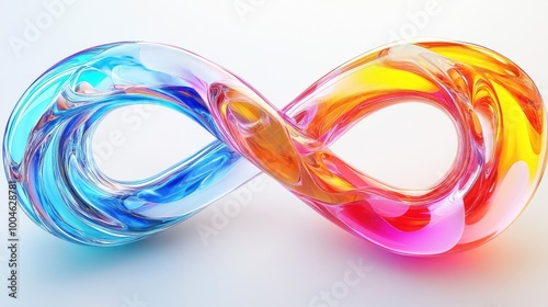 Glass Symbol, Infinity Sign Made of Colorful Transparent Material on White Background