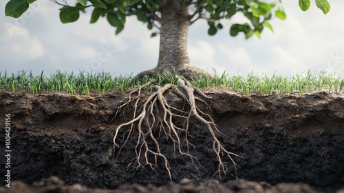 groundwork in personal growth, depicting roots growing deep into the ground photo