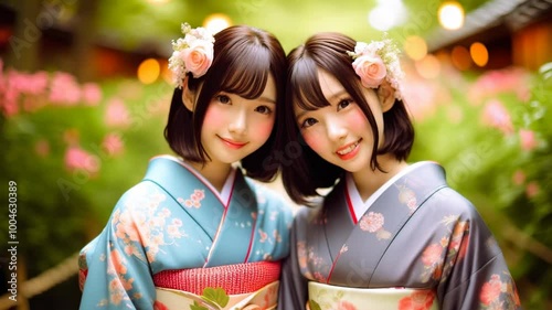 Beautiful sisters in kimono