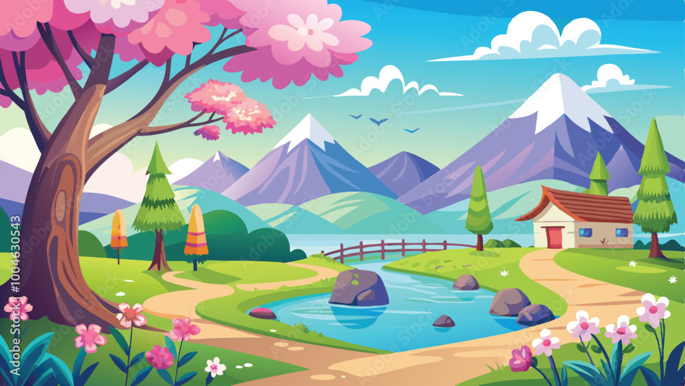 Fototapeta premium landscape with lake and trees