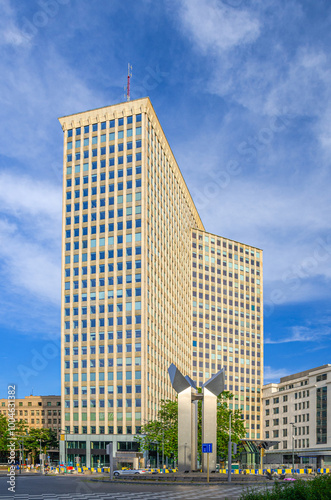 Bastion Tower building skyscraper and street road in Brussels city historical centre, Belgium