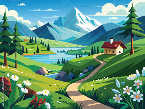 landscape in the mountains natural beauty vector file,