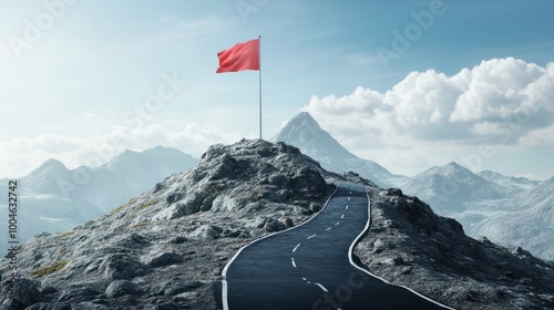 Mountain top Road going to achievement flag, Business goals achieve concept photo