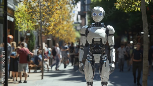 Robot cyborg humanoid helper in activities of daily life routine living with people, Generative AI