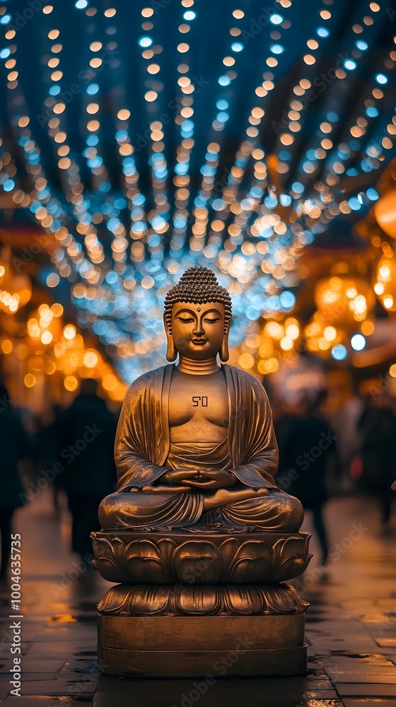 Fototapeta premium Serene Buddha Statue Under Illuminated Lights
