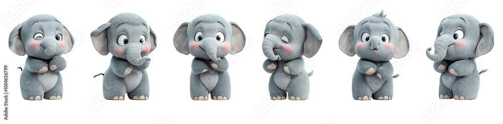 Cute Cartoon Elephant with Varied Facial Expressions, Full-Body Illustration on Transparent Background Cute Cartoon Elephant with Varied Facial Expressions, Full-Body Illustration on Transparent Background