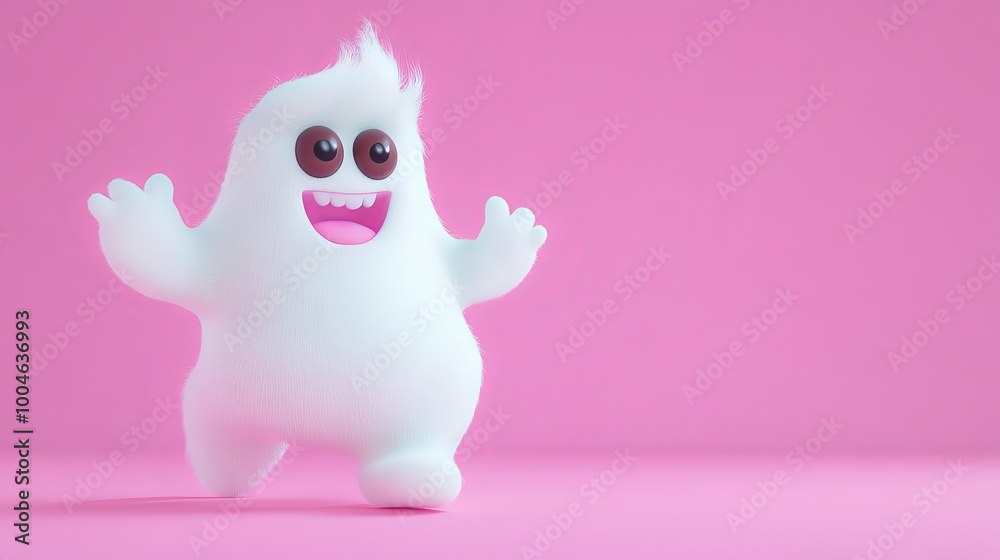 Cute marshmallow monster character on pink background symbolizing children's dental health and promoting healthy teeth care Cute marshmallow monster character on pink background symbolizing children's dental health and promoting healthy teeth care