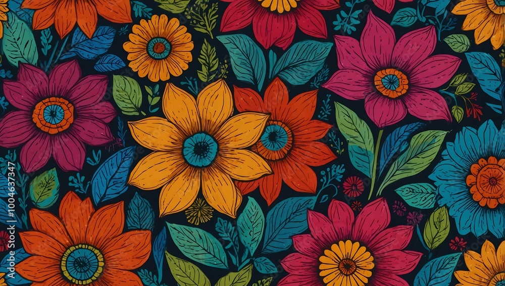 Colorful hand-drawn flowers. Colorful hand-drawn flowers.