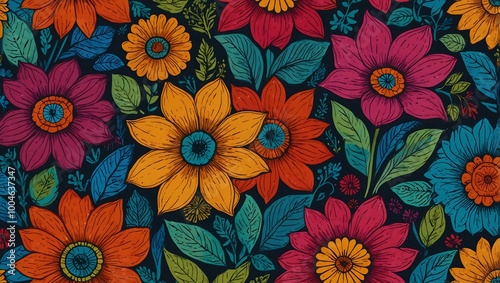 Colorful hand-drawn flowers.