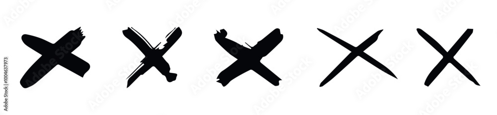 Obraz premium grunge hand drawn with brush strokes cross x vector illustration set.