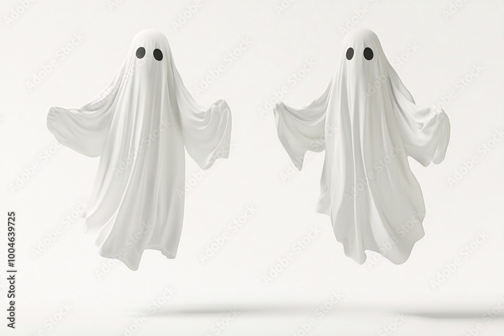 Ghost figures on a white background. Ghostly apparition. Halloween theme. Ghost figures on a white background. Ghostly apparition. Halloween theme.