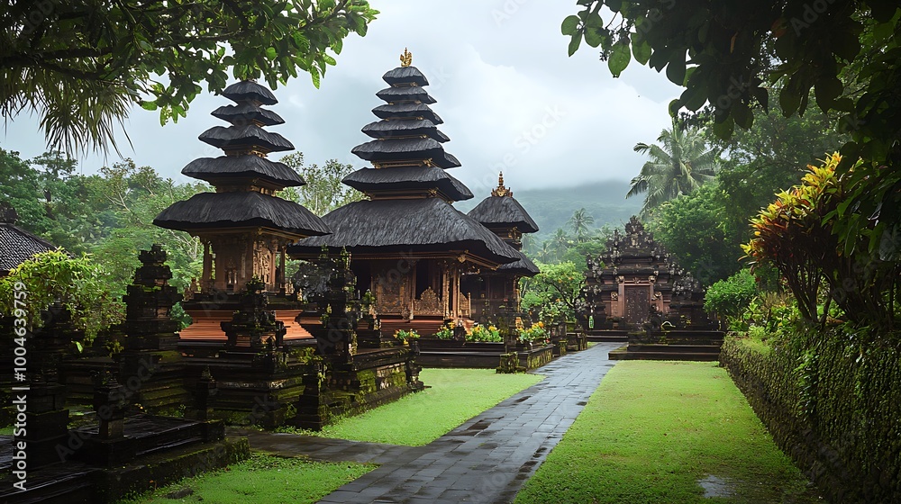 Pura taman ayun temple surrounded by beautiful bali scenery picture