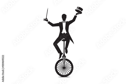 unicycling vector silhouette isolated in white background