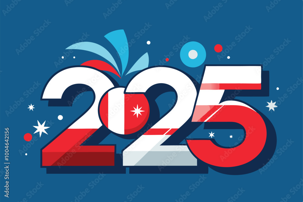 Fototapeta premium 2025 happy new year in Poland flag, countries 2025 new year collection 
