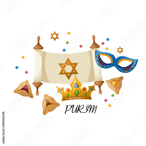  Vector symbols of the merry Israeli holiday of Purim