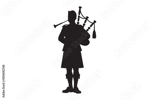 Scottish man bagpipers vector silhouette isolated in white background