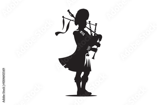 Scottish man bagpipers vector silhouette isolated in white background