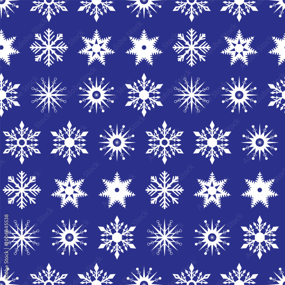 Seamless pattern of blue snowflakes on a blue background. Winter blue background with snowflakes. Seamless pattern of blue snowflakes on a blue background. Winter blue background with snowflakes.