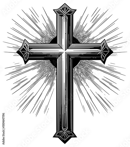 Christian cross illustration in black, isolated 