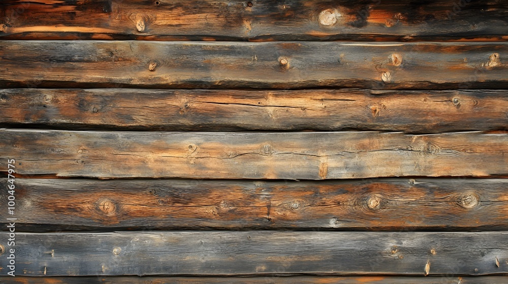 Distressed and weathered wooden slat wall in a cozy traditional log cabin setting with a warm rustic ambiance evoking the Pacific Northwest forest environment