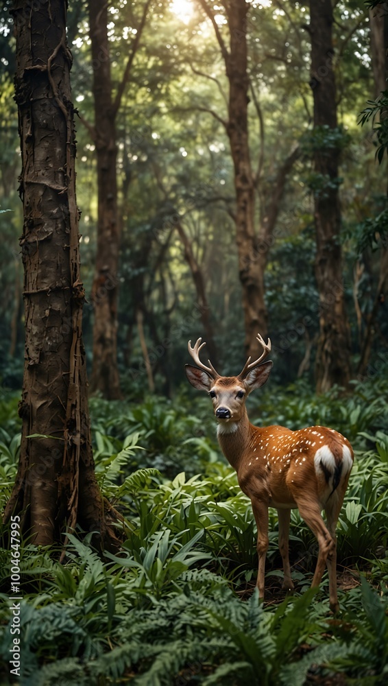 Cute deer in a jungle setting. Cute deer in a jungle setting.
