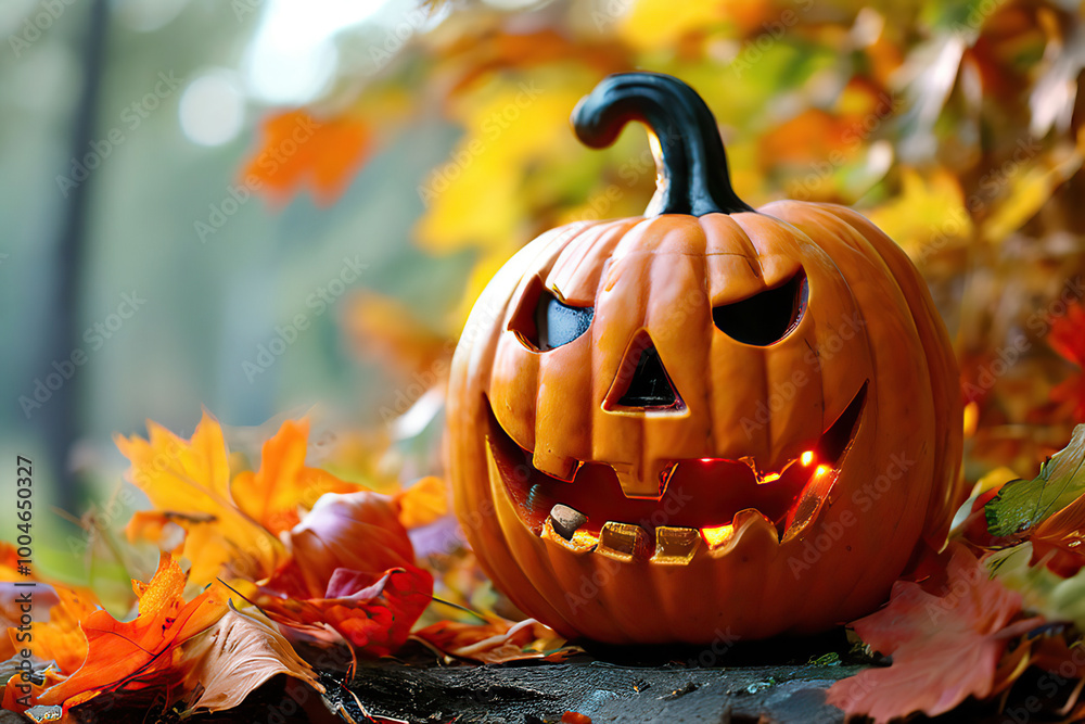 A pumpkin with a mouth, eyes, and candles carved into it. A pumpkin with a mouth, eyes, and candles carved into it.