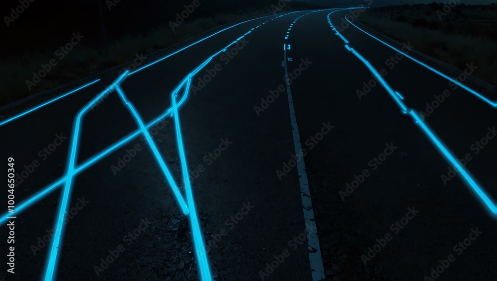 Digital road with glowing blue lines. Digital road with glowing blue lines.