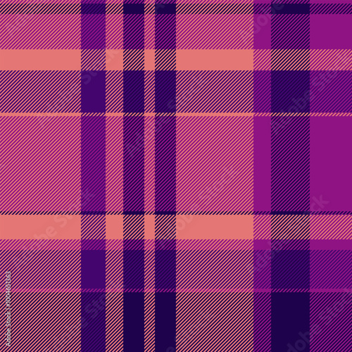 Dreamy fabric background textile, autumn seamless texture tartan. Volume pattern plaid vector check in red and magenta colors.