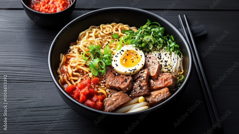 Delicious Noodle Bowl with Vegetables and Egg Delicious Noodle Bowl with Vegetables and Egg