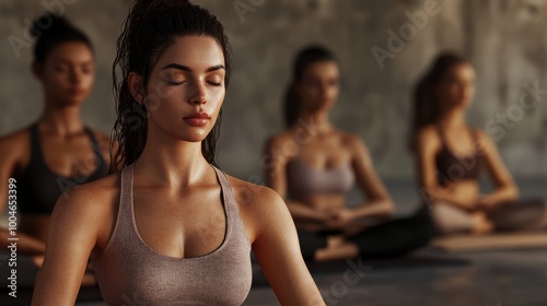 Peaceful women relax, group yoga training