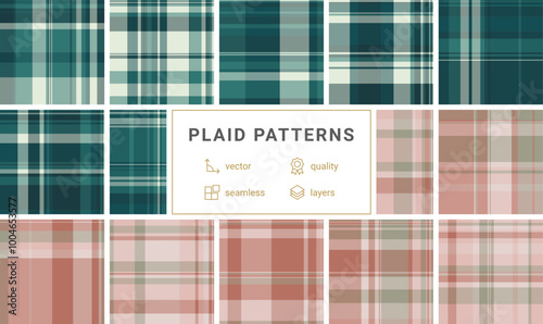 A plaid pattern collection inspired by English textiles, ideal for fabric design, shirts, or old-fashioned yet trendy clothing prints.