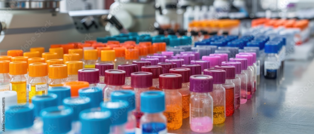 Obraz premium Organized Laboratory Samples in Colorful Vials
