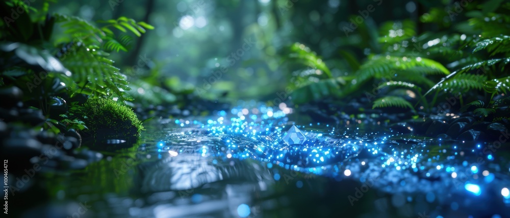 Shimmering Stream in a Lush Forest Environment Shimmering Stream in a Lush Forest Environment