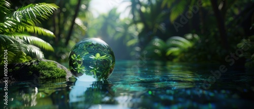 Enchanted Forest with Sparkling Water and Lush Foliage