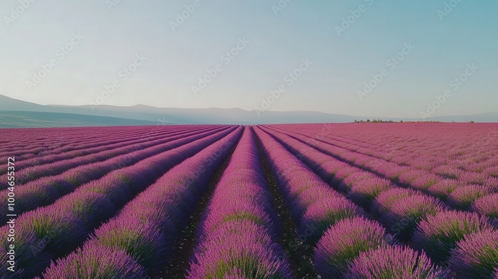 Endless lavender fields in full bloom under a clear sky showcasing vibrant purple hues. Endless lavender fields in full bloom under a clear sky showcasing vibrant purple hues.
