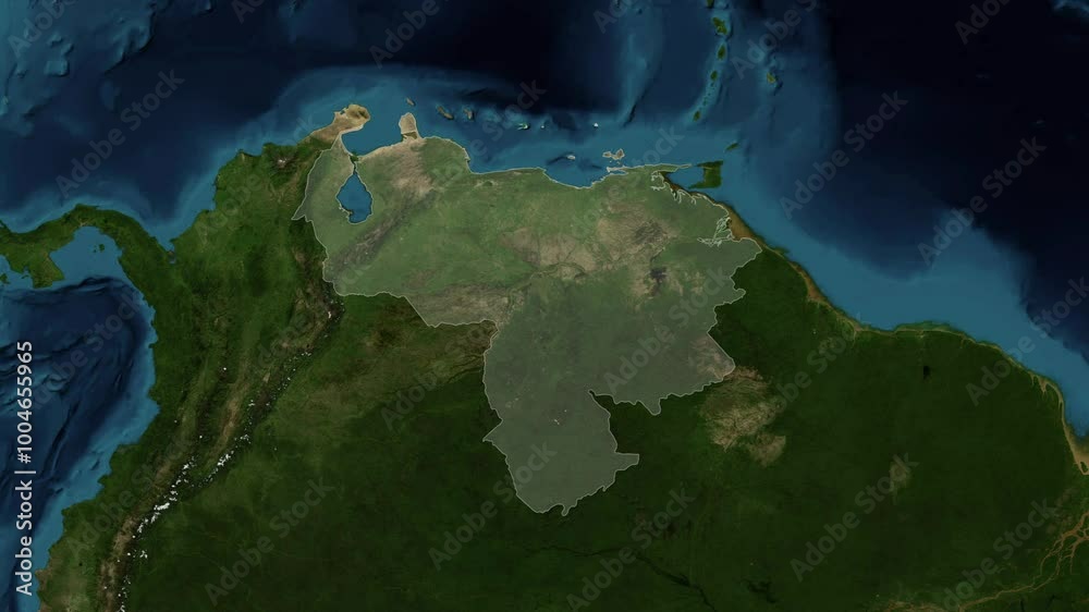 Zoom from Earth to Venezuela. (Highlighted) World map animation with highlighted borders of countries. Images from NASA