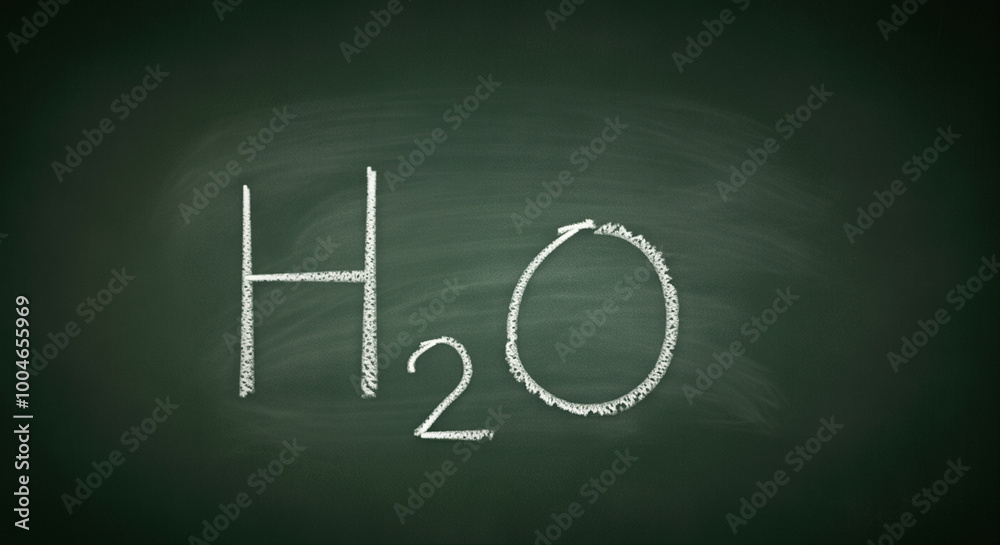 Chemical formula H2O on chalkboard signifying water composition and scientific education