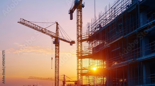 Hotel construction in bustling market area, blending with local culture, vibrant colors, hotel under construction, cultural integration