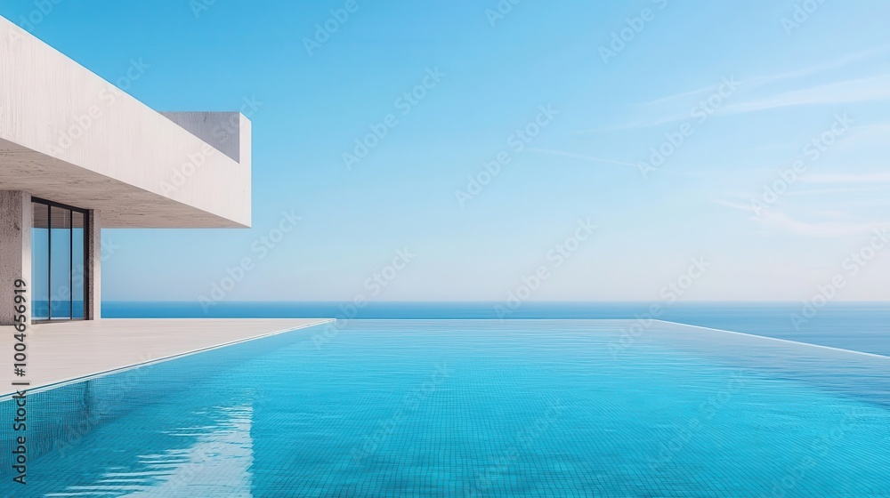 Fototapeta premium Luxury hotel under construction, infinity pool taking shape, panoramic view of ocean, hotel under construction, luxury amenities